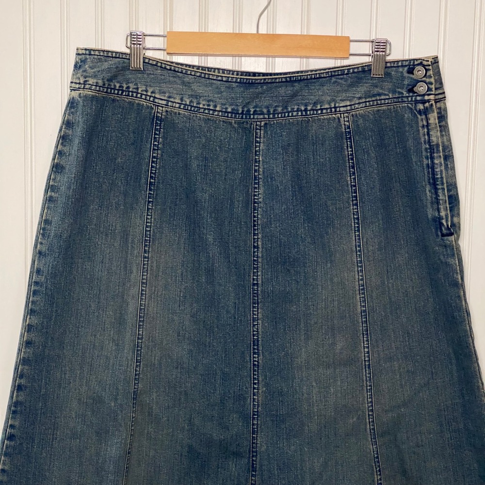 VTG Liz Claiborne Cottagecore Denim Paneled Maxi Skirt Western Prairie Cotton - Picture 2 of 10